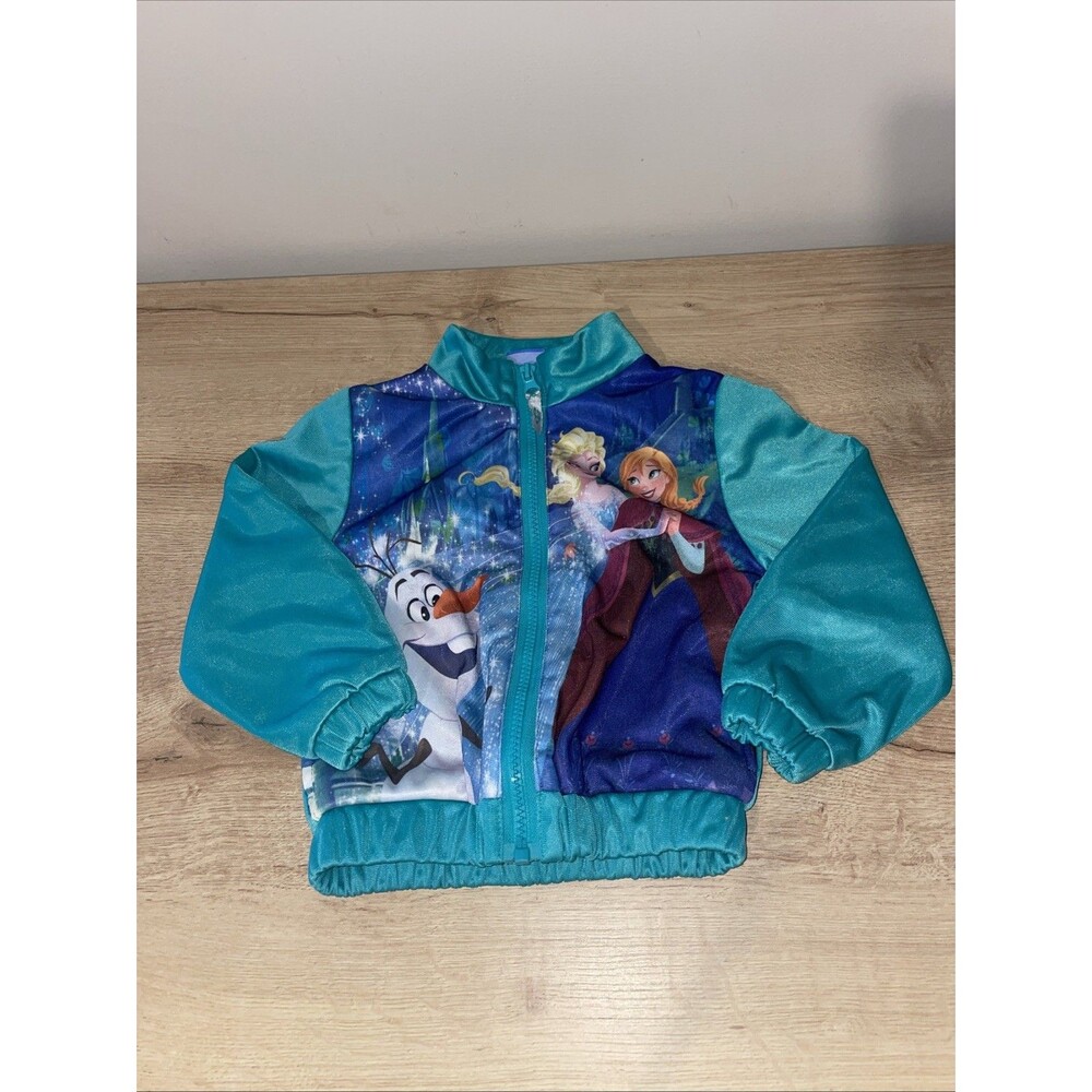 Disney Frozen Jacket 2T Toddler Zip Bomber Elsa Anna Olaf Teal Girls